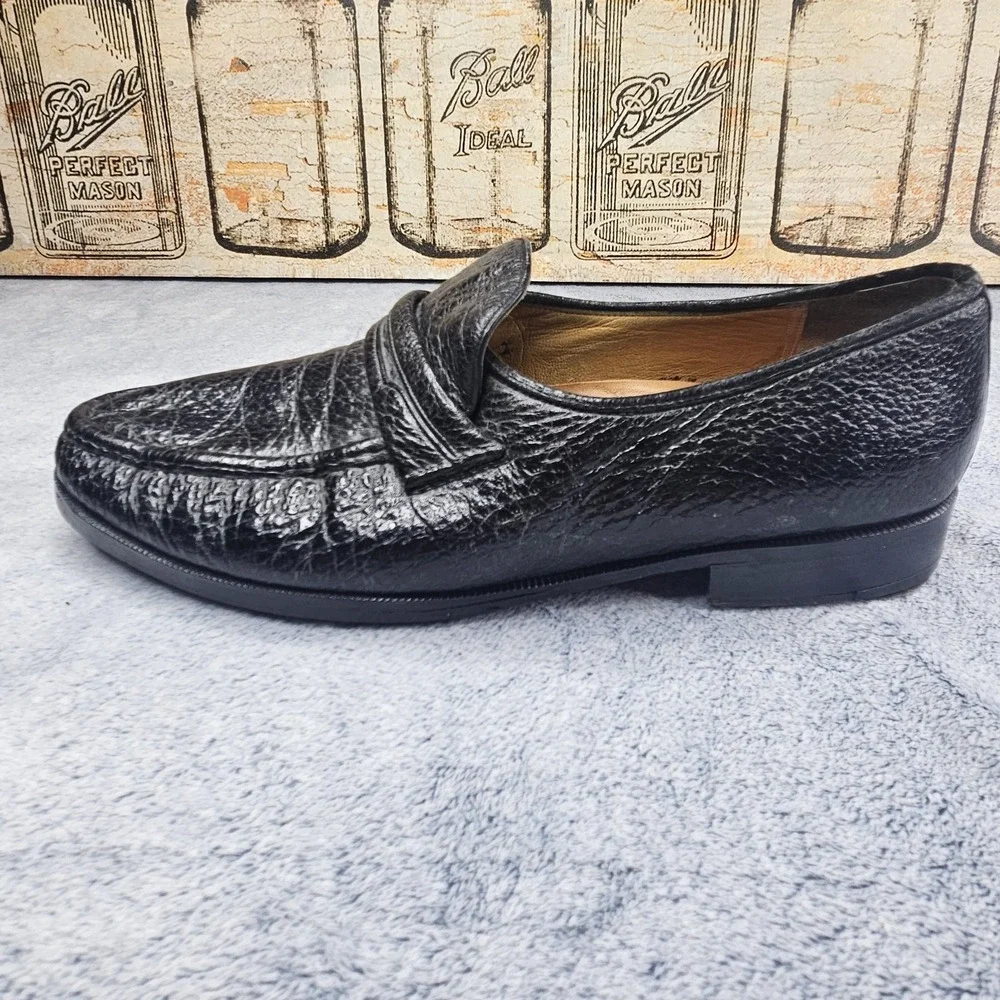 Vintage Cole Haan Loafers Mens 13F Black Pebbled Leather Slip On Shoes Vibram